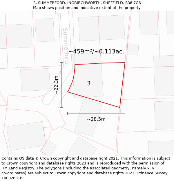 3, SUMMERFORD, INGBIRCHWORTH, SHEFFIELD, S36 7GS: Plot and title map