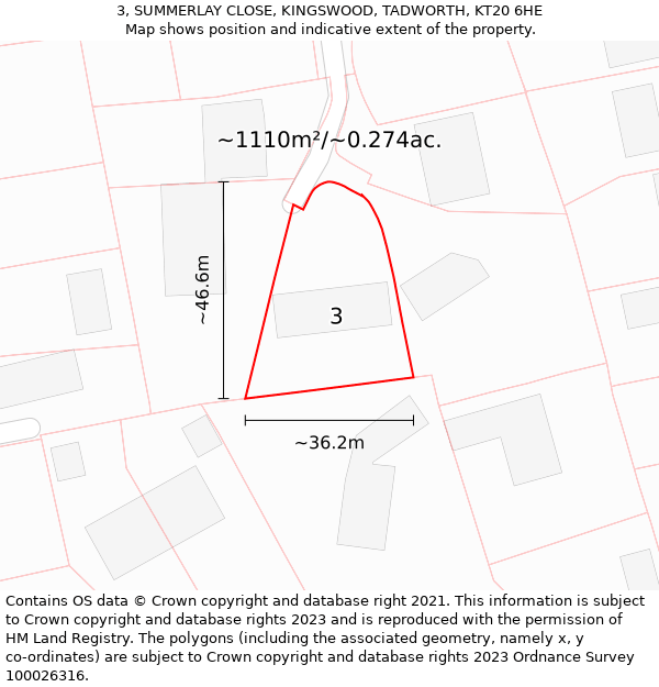 3, SUMMERLAY CLOSE, KINGSWOOD, TADWORTH, KT20 6HE: Plot and title map