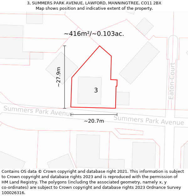 3, SUMMERS PARK AVENUE, LAWFORD, MANNINGTREE, CO11 2BX: Plot and title map