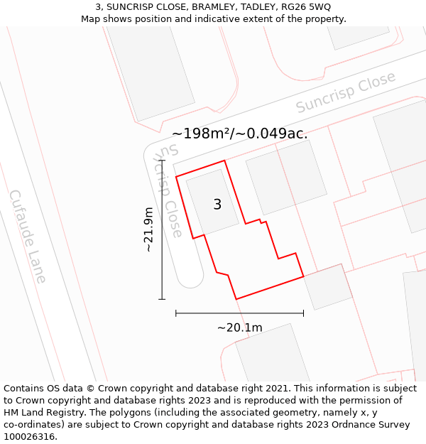 3, SUNCRISP CLOSE, BRAMLEY, TADLEY, RG26 5WQ: Plot and title map