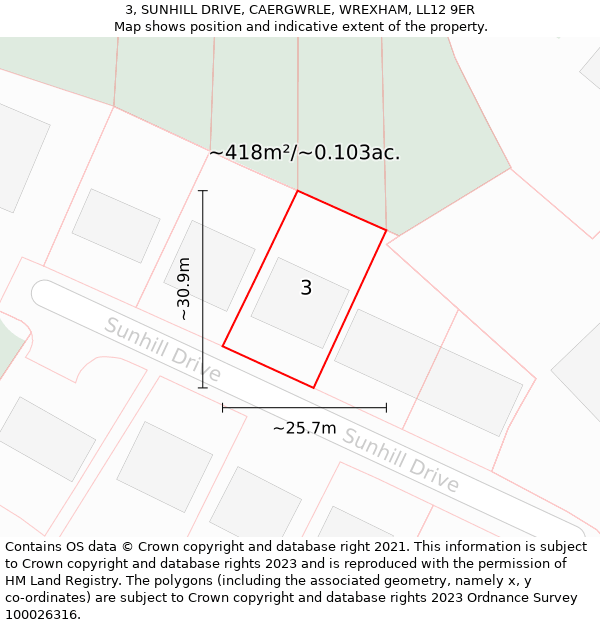 3, SUNHILL DRIVE, CAERGWRLE, WREXHAM, LL12 9ER: Plot and title map