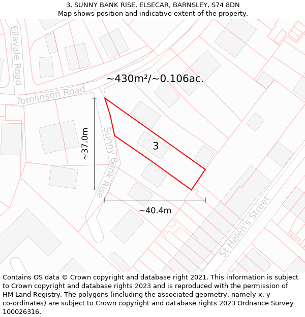 3, SUNNY BANK RISE, ELSECAR, BARNSLEY, S74 8DN: Plot and title map