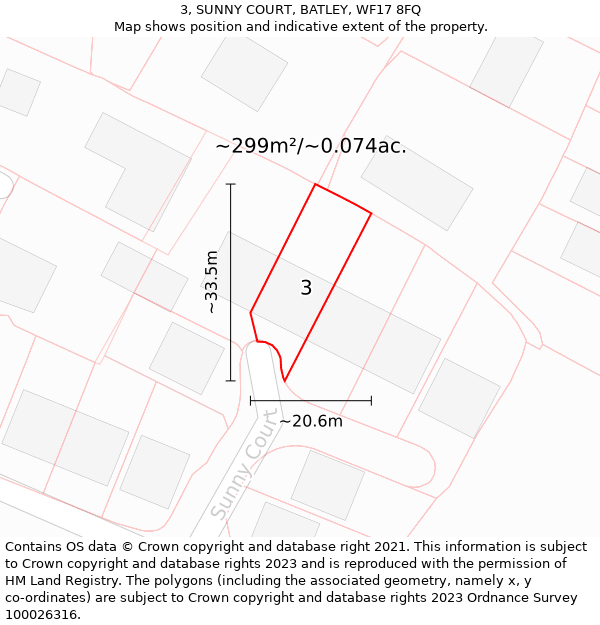 3, SUNNY COURT, BATLEY, WF17 8FQ: Plot and title map