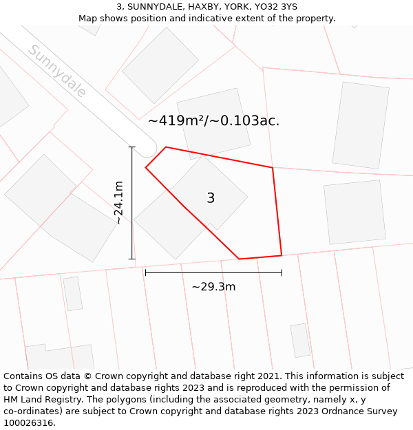 3, SUNNYDALE, HAXBY, YORK, YO32 3YS: Plot and title map