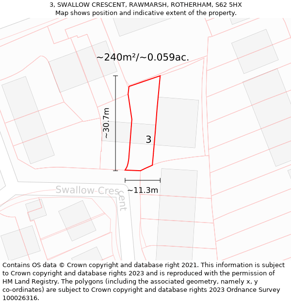 3, SWALLOW CRESCENT, RAWMARSH, ROTHERHAM, S62 5HX: Plot and title map