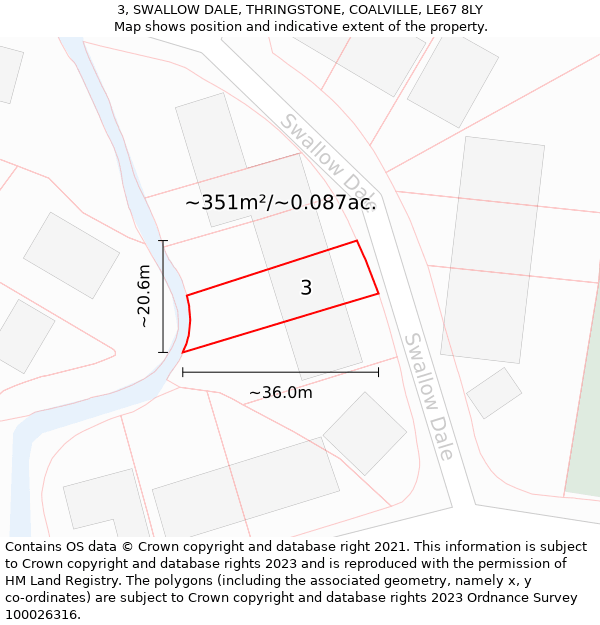 3, SWALLOW DALE, THRINGSTONE, COALVILLE, LE67 8LY: Plot and title map