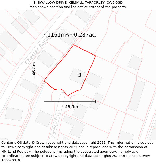 3, SWALLOW DRIVE, KELSALL, TARPORLEY, CW6 0GD: Plot and title map