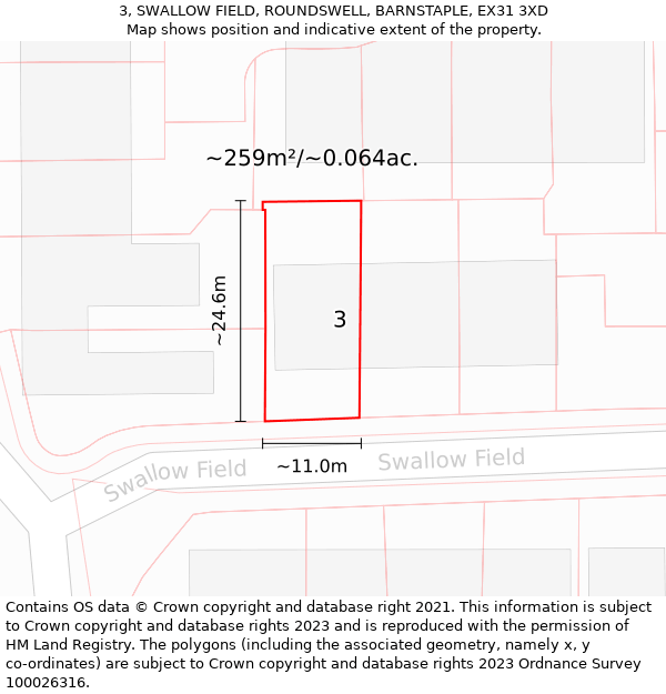 3, SWALLOW FIELD, ROUNDSWELL, BARNSTAPLE, EX31 3XD: Plot and title map