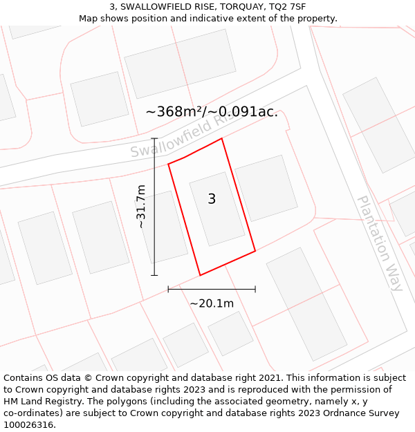 3, SWALLOWFIELD RISE, TORQUAY, TQ2 7SF: Plot and title map