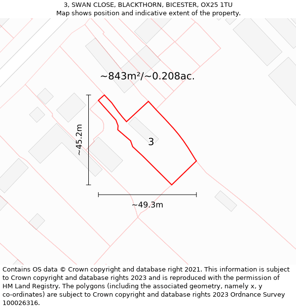 3, SWAN CLOSE, BLACKTHORN, BICESTER, OX25 1TU: Plot and title map