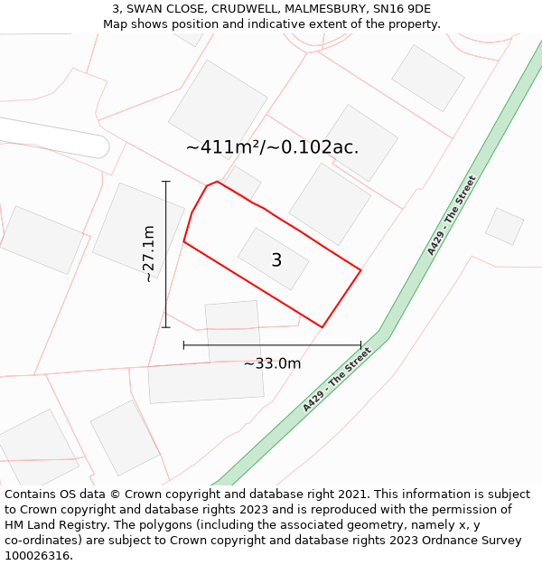 3, SWAN CLOSE, CRUDWELL, MALMESBURY, SN16 9DE: Plot and title map