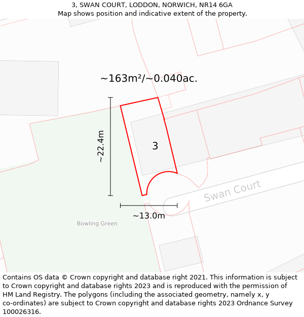 3, SWAN COURT, LODDON, NORWICH, NR14 6GA: Plot and title map