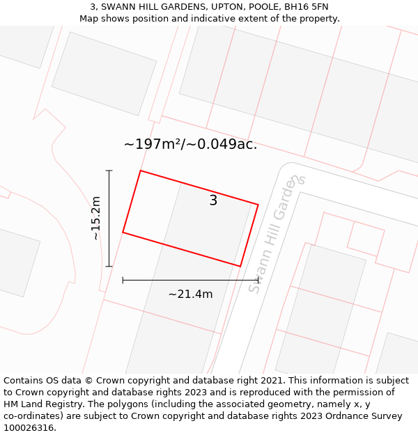 3, SWANN HILL GARDENS, UPTON, POOLE, BH16 5FN: Plot and title map