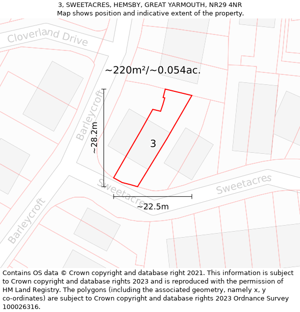 3, SWEETACRES, HEMSBY, GREAT YARMOUTH, NR29 4NR: Plot and title map