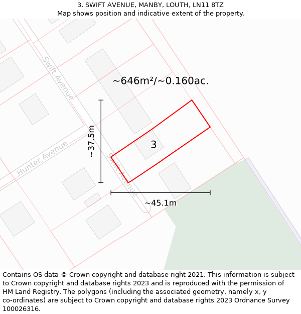 3, SWIFT AVENUE, MANBY, LOUTH, LN11 8TZ: Plot and title map