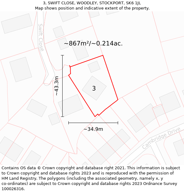 3, SWIFT CLOSE, WOODLEY, STOCKPORT, SK6 1JL: Plot and title map