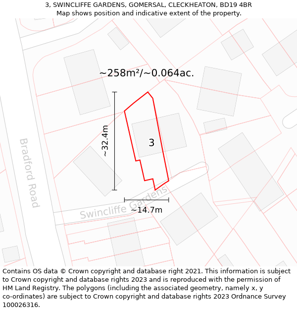 3, SWINCLIFFE GARDENS, GOMERSAL, CLECKHEATON, BD19 4BR: Plot and title map
