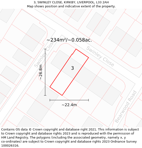 3, SWINLEY CLOSE, KIRKBY, LIVERPOOL, L33 2AH: Plot and title map