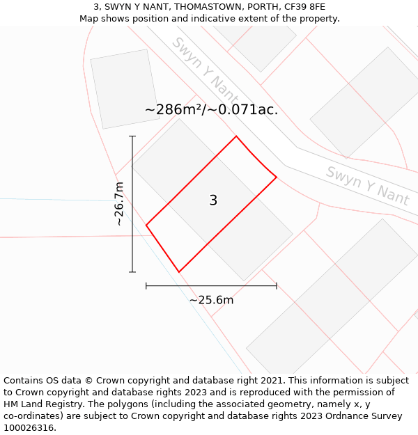 3, SWYN Y NANT, THOMASTOWN, PORTH, CF39 8FE: Plot and title map