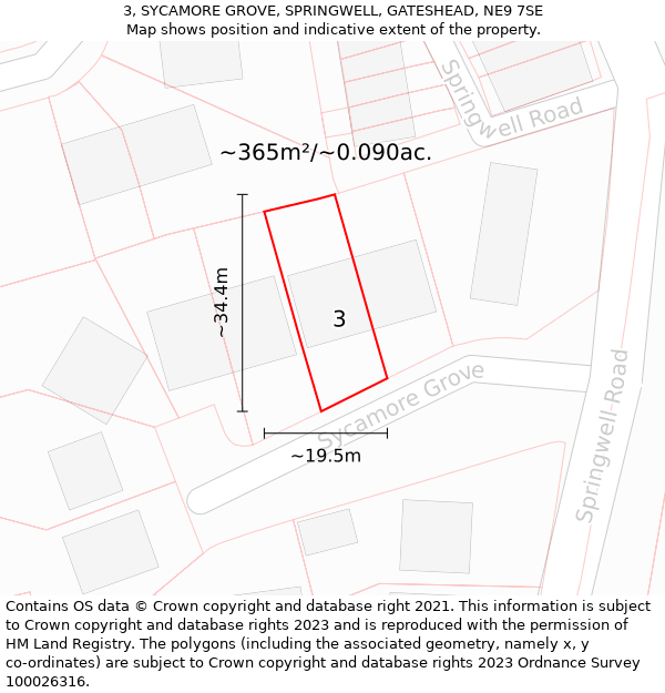 3, SYCAMORE GROVE, SPRINGWELL, GATESHEAD, NE9 7SE: Plot and title map