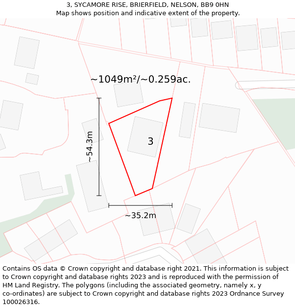 3, SYCAMORE RISE, BRIERFIELD, NELSON, BB9 0HN: Plot and title map