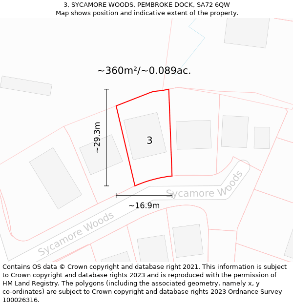 3, SYCAMORE WOODS, PEMBROKE DOCK, SA72 6QW: Plot and title map