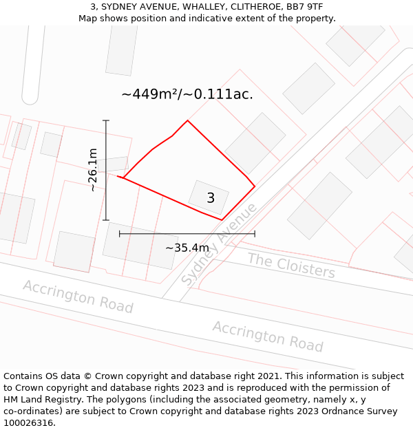 3, SYDNEY AVENUE, WHALLEY, CLITHEROE, BB7 9TF: Plot and title map