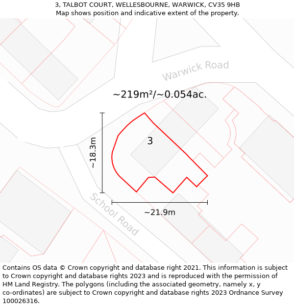 3, TALBOT COURT, WELLESBOURNE, WARWICK, CV35 9HB: Plot and title map