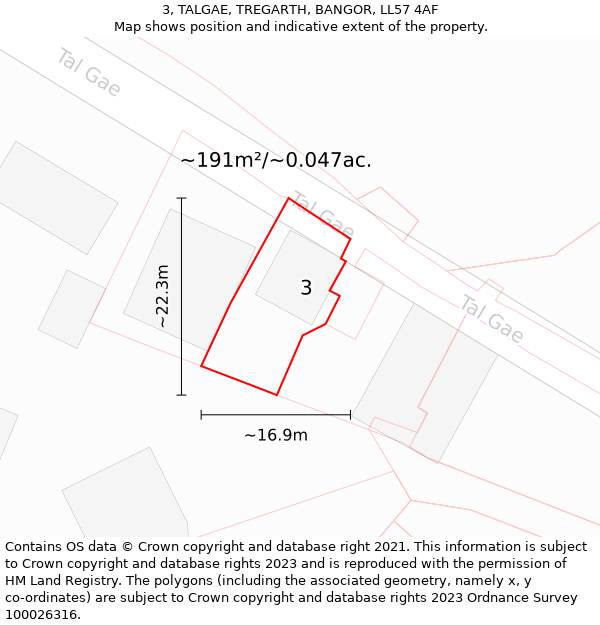 3, TALGAE, TREGARTH, BANGOR, LL57 4AF: Plot and title map