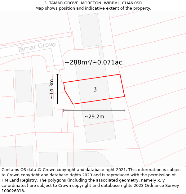 3, TAMAR GROVE, MORETON, WIRRAL, CH46 0SR: Plot and title map