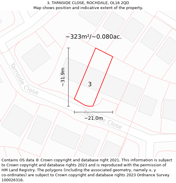 3, TARNSIDE CLOSE, ROCHDALE, OL16 2QD: Plot and title map