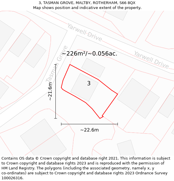 3, TASMAN GROVE, MALTBY, ROTHERHAM, S66 8QX: Plot and title map