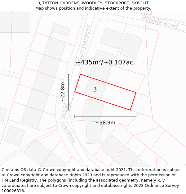 3, TATTON GARDENS, WOODLEY, STOCKPORT, SK6 1HT: Plot and title map