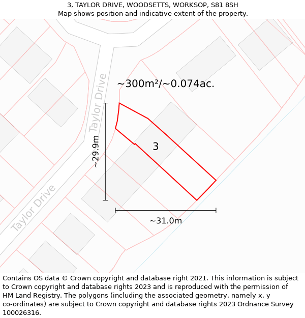 3, TAYLOR DRIVE, WOODSETTS, WORKSOP, S81 8SH: Plot and title map