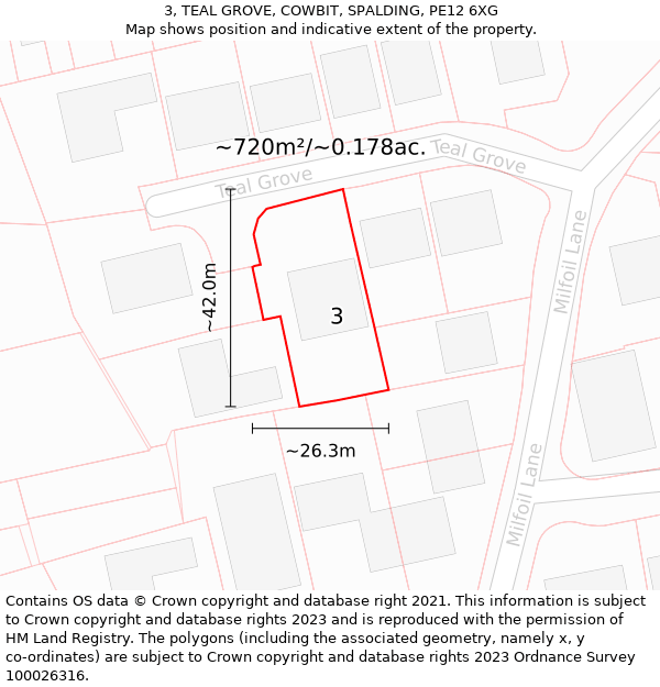 3, TEAL GROVE, COWBIT, SPALDING, PE12 6XG: Plot and title map