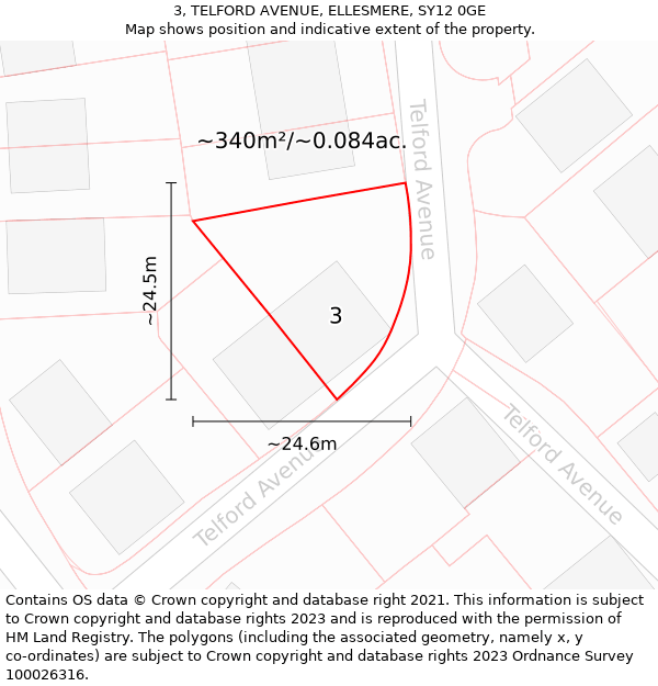 3, TELFORD AVENUE, ELLESMERE, SY12 0GE: Plot and title map