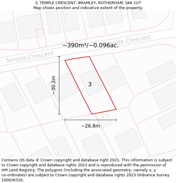 3, TEMPLE CRESCENT, BRAMLEY, ROTHERHAM, S66 1UT: Plot and title map