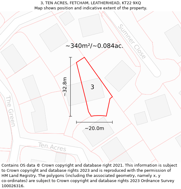 3, TEN ACRES, FETCHAM, LEATHERHEAD, KT22 9XQ: Plot and title map