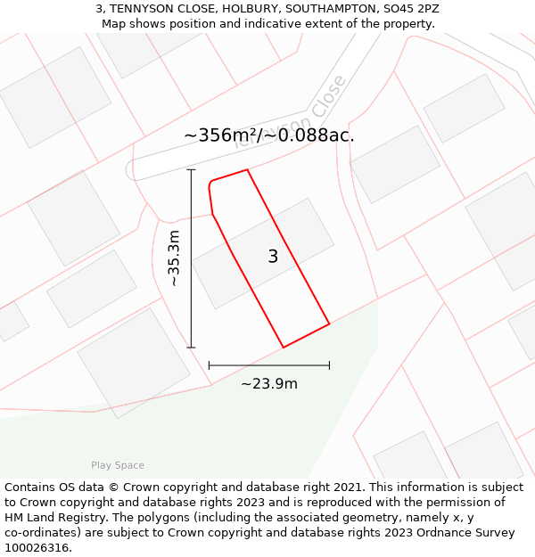 3, TENNYSON CLOSE, HOLBURY, SOUTHAMPTON, SO45 2PZ: Plot and title map