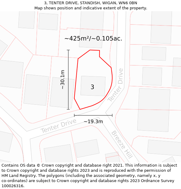 3, TENTER DRIVE, STANDISH, WIGAN, WN6 0BN: Plot and title map