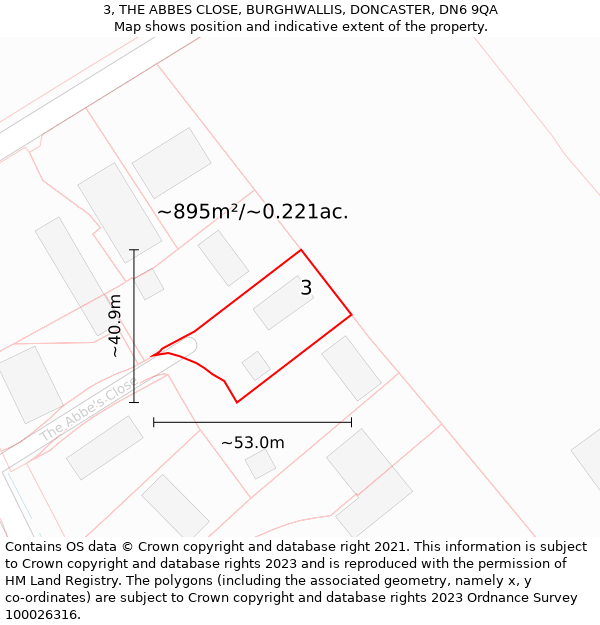 3, THE ABBES CLOSE, BURGHWALLIS, DONCASTER, DN6 9QA: Plot and title map