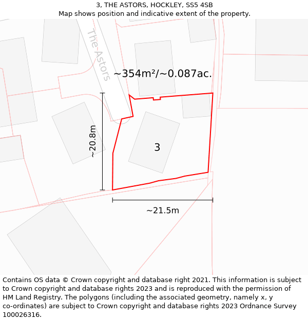 3, THE ASTORS, HOCKLEY, SS5 4SB: Plot and title map