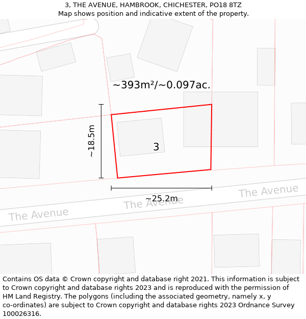 3, THE AVENUE, HAMBROOK, CHICHESTER, PO18 8TZ: Plot and title map