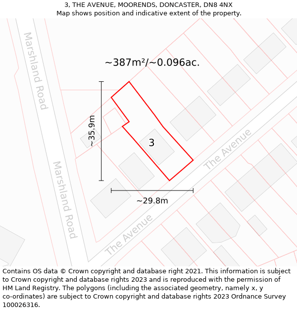 3, THE AVENUE, MOORENDS, DONCASTER, DN8 4NX: Plot and title map