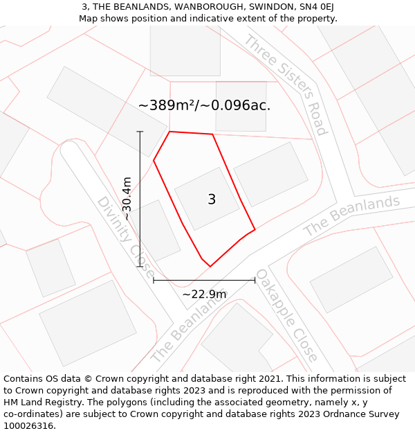 3, THE BEANLANDS, WANBOROUGH, SWINDON, SN4 0EJ: Plot and title map