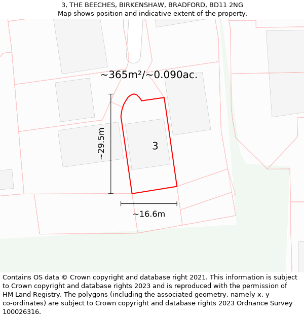 3, THE BEECHES, BIRKENSHAW, BRADFORD, BD11 2NG: Plot and title map