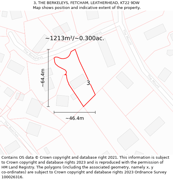 3, THE BERKELEYS, FETCHAM, LEATHERHEAD, KT22 9DW: Plot and title map