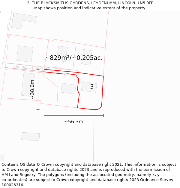 3, THE BLACKSMITHS GARDENS, LEADENHAM, LINCOLN, LN5 0FP: Plot and title map