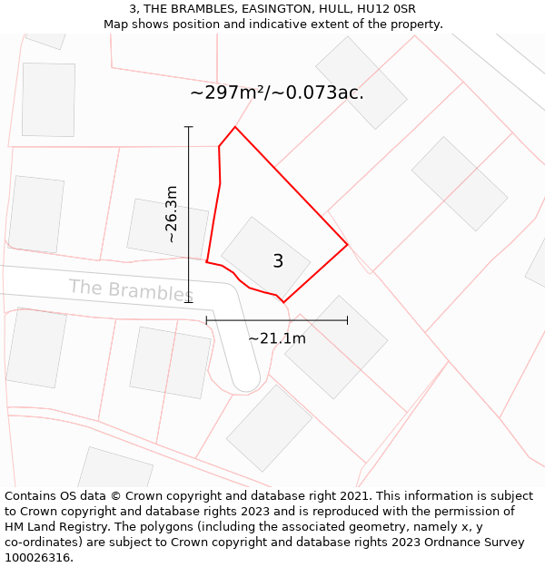 3, THE BRAMBLES, EASINGTON, HULL, HU12 0SR: Plot and title map