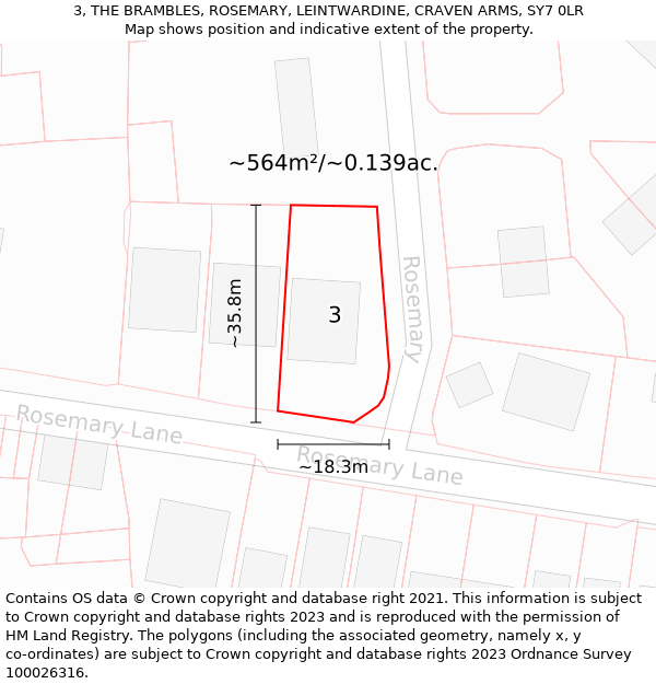 3, THE BRAMBLES, ROSEMARY, LEINTWARDINE, CRAVEN ARMS, SY7 0LR: Plot and title map